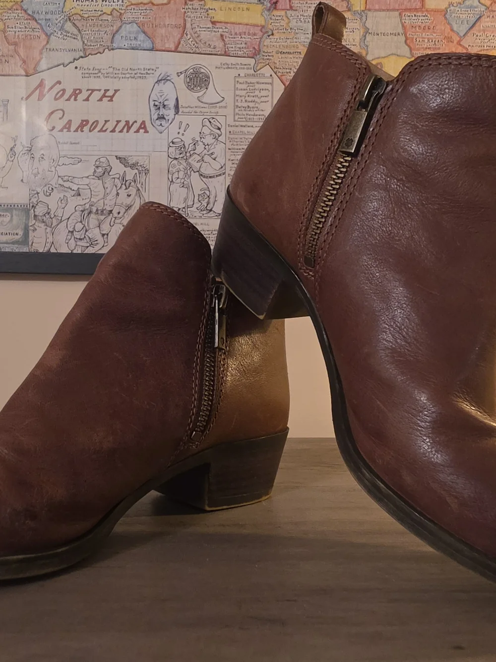 Lucky Brand Two-Tone Brown Leather Ankle Booties with Side Zip